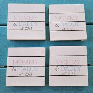 Mud Pie Set Of 4 Wooden Coasters Mommy & Daddy Est 2021
